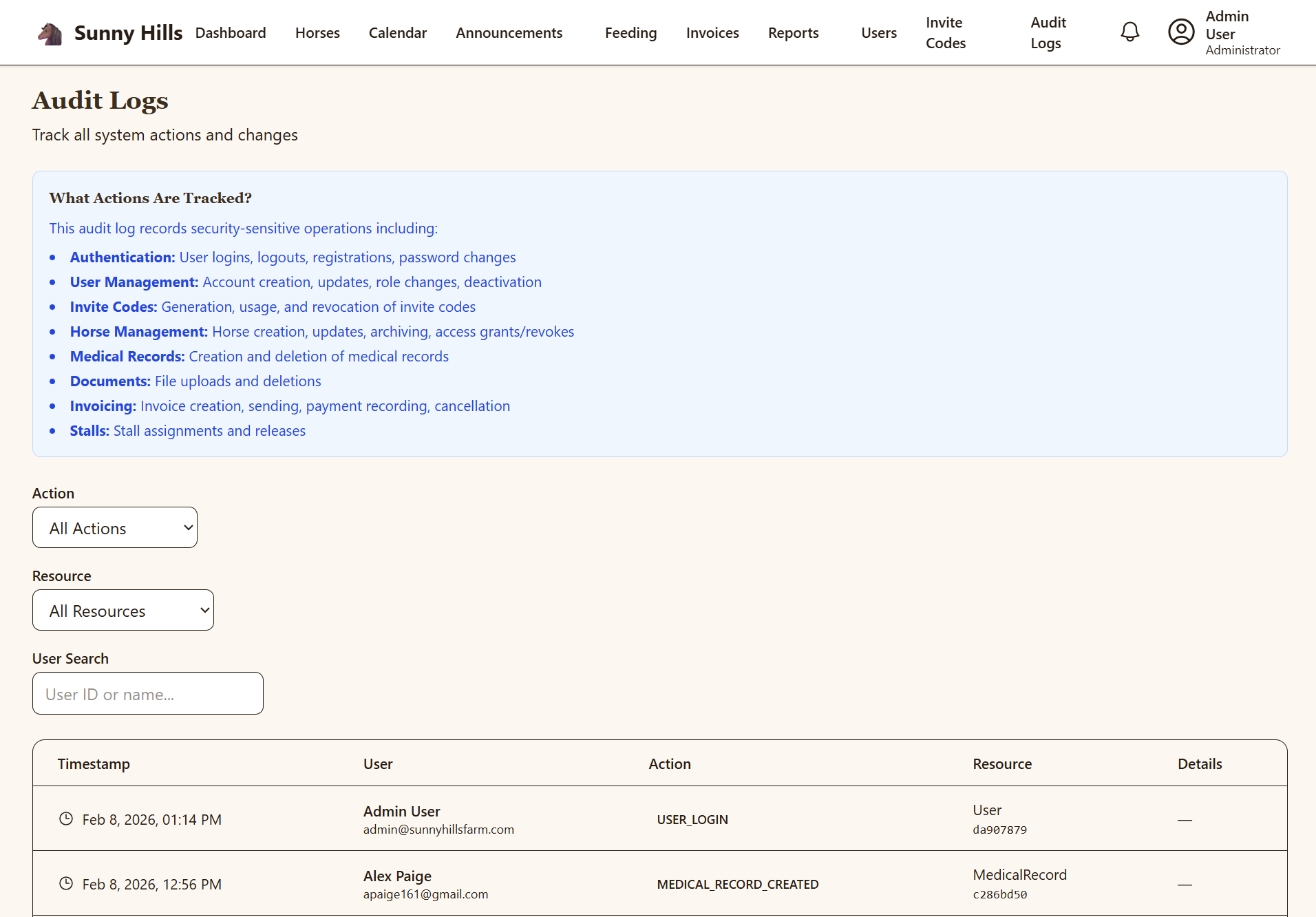 Audit log of sensitive account actions